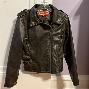 Distressed brown pleather jacket.